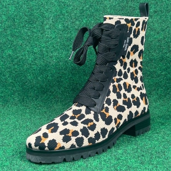 kate spade Shoes - Kate Spade Leopard Print Knit Lace Up Ankle Boots Women 8.5B Leather Rubber Sole